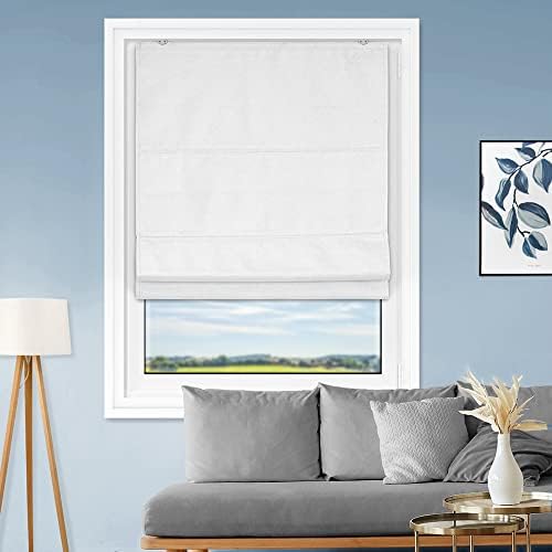 Matinss Roman Shades for Windows,White 27x64，Elegant Blackout Roman Shades for Bedroom,Apply to Living Room Decor,Energy Efficient,Heat ResistancePolyester Material.