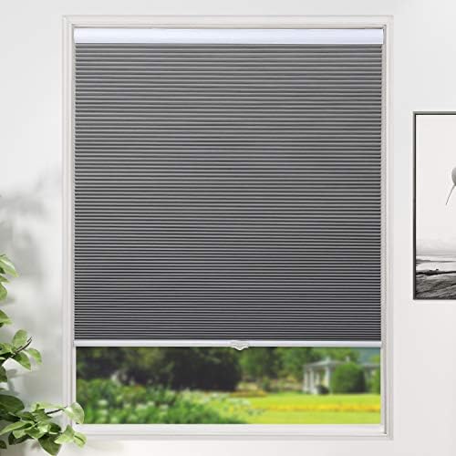 Cellular Shades Blackout Blinds Cordless Honeycomb Window Shades for Bedroom, Blinds for Window and Door, Home and Office, Grey, 31" W x 64" H