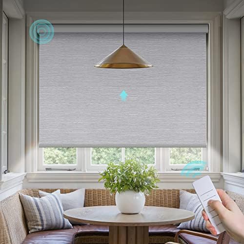 Canisteo Motorized Roller Shades for Windows with Remote Control, 100% Blackout Smart Blinds Rechargeable Motor Cordless for Home and Office, Essential Grey, 24" W X 72" H